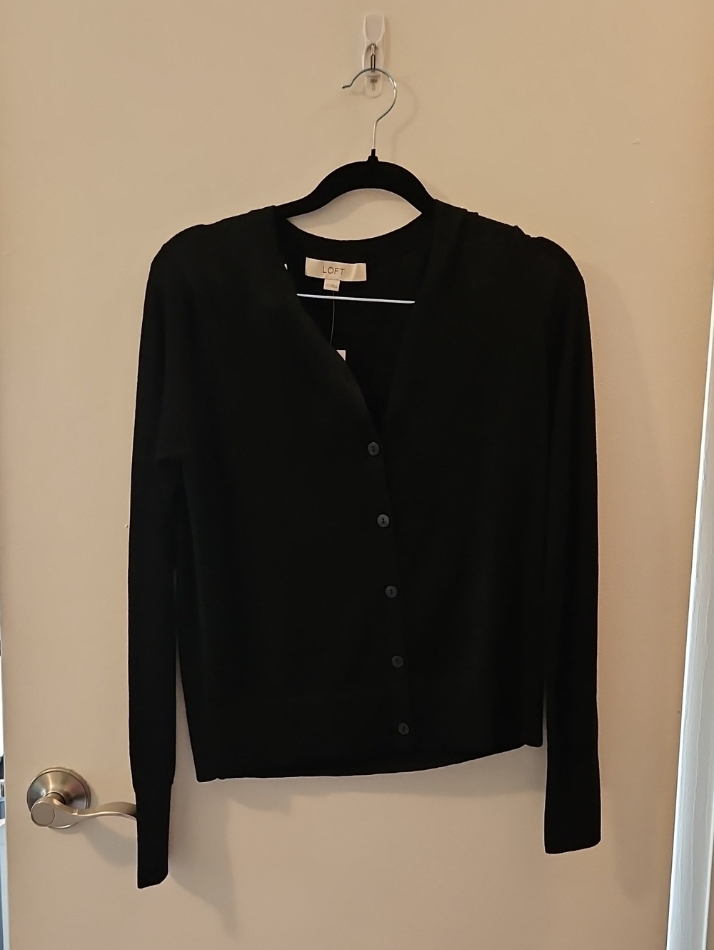 LOFT Black Classic V-Neck Button-Up Cardigan